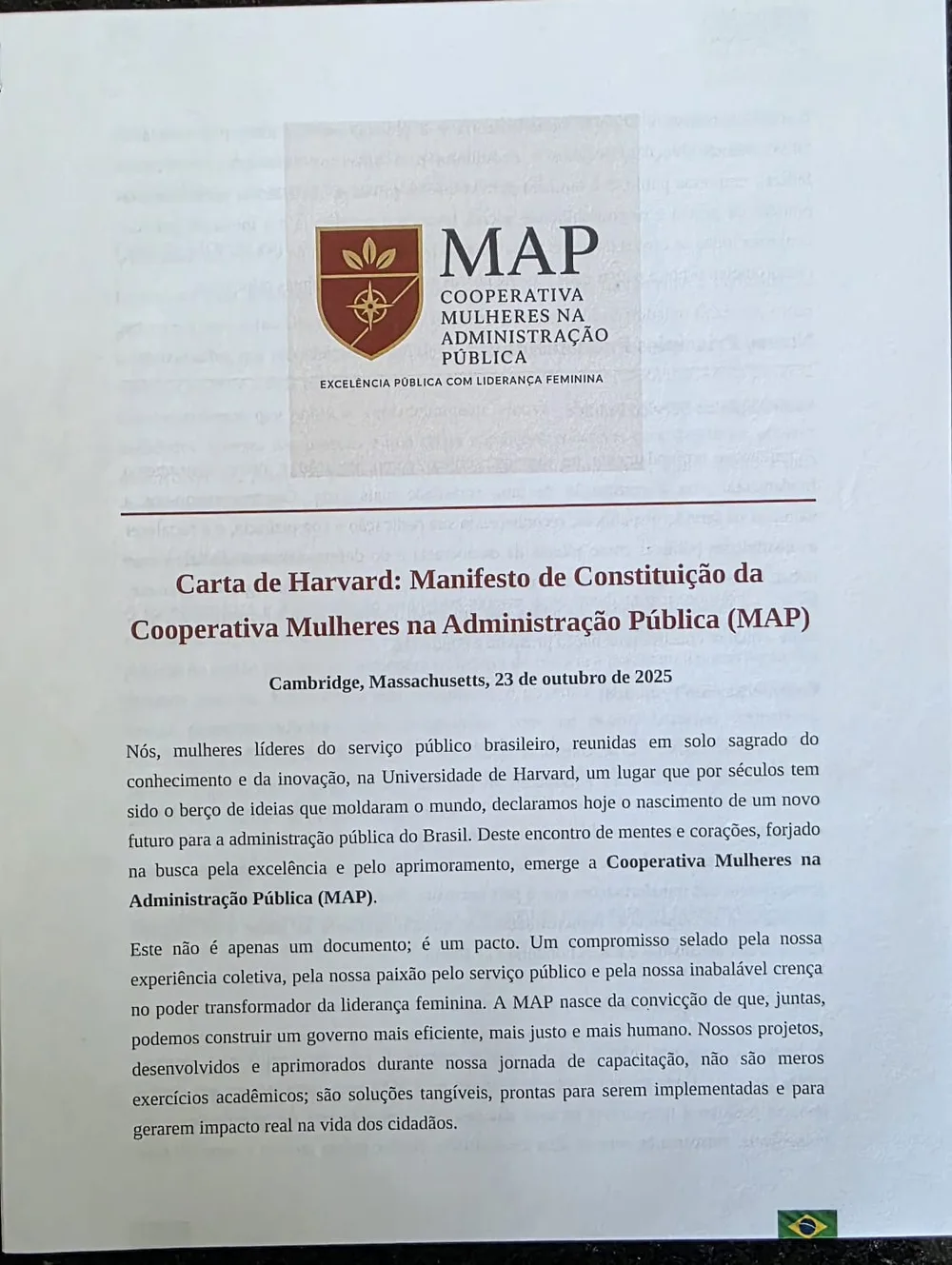Carta de Harvard, página 1: cabeçalho, título e parágrafos de abertura